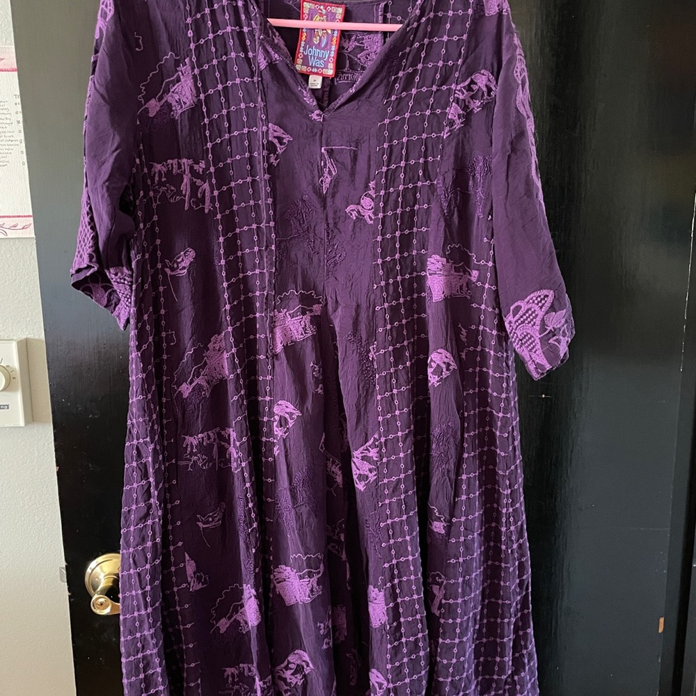 Johnny Was Purple V-Neck 3/4 Sleeve Sundress